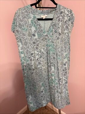 J. Jill Light Blue & Teal Floral V-Neck Dress